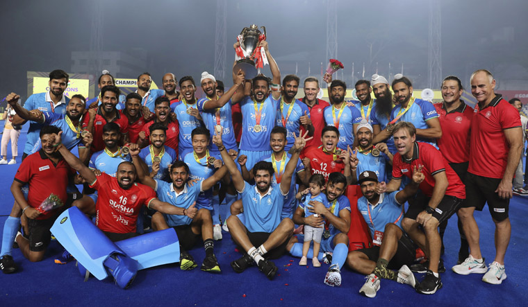 Indian Hockey team with ACT trophy